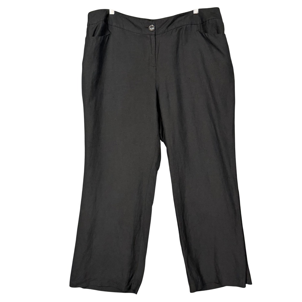 Lane Bryant Pants Womens 20 Black Linen Rayon Blend Wide Leg Dress Trousers Plus